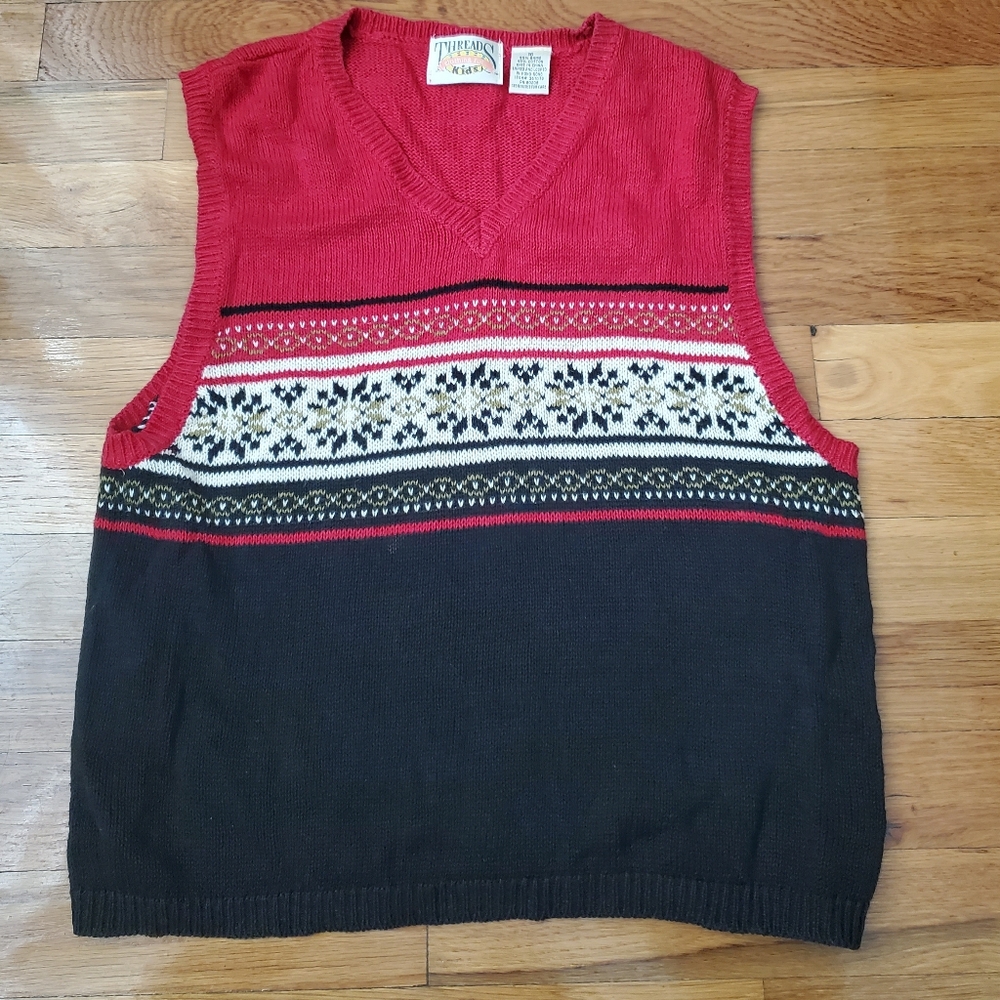 Red and Black V-Neck Sweater Vest Kids Size 16